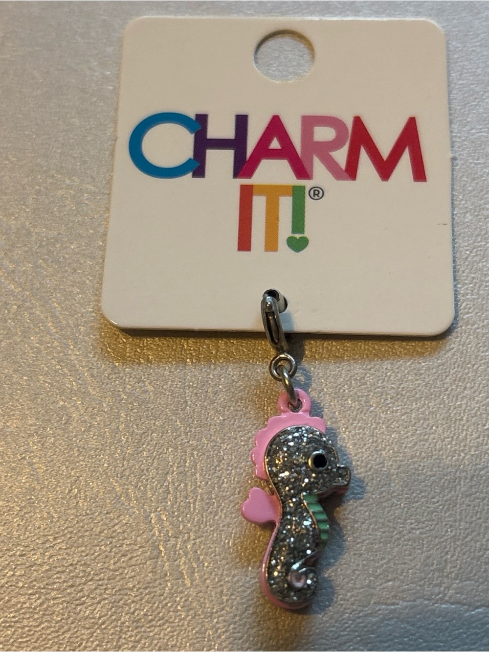 Kids Pink Glitter Seahorse Charm